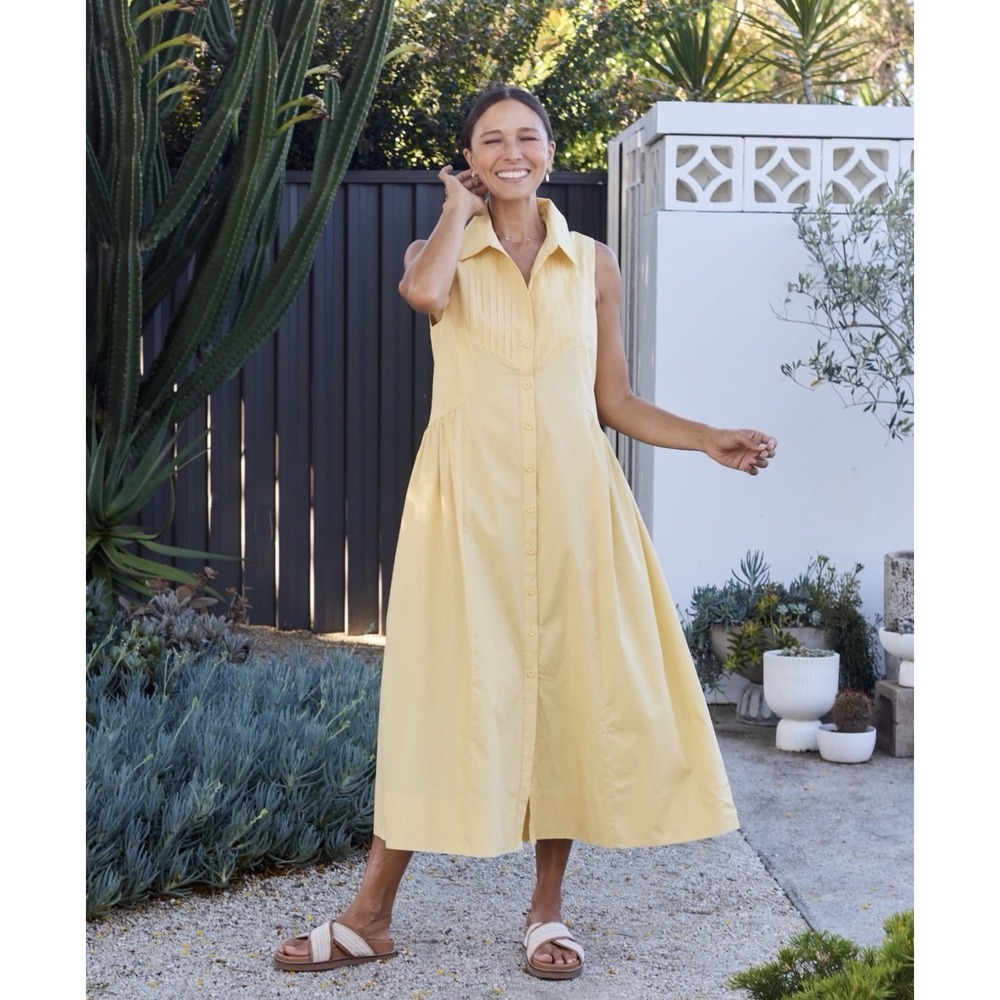 MAYE Corinne Shirtdress Size XL Yellow Lemon Cotton Poplin Midi Relaxed NWOT